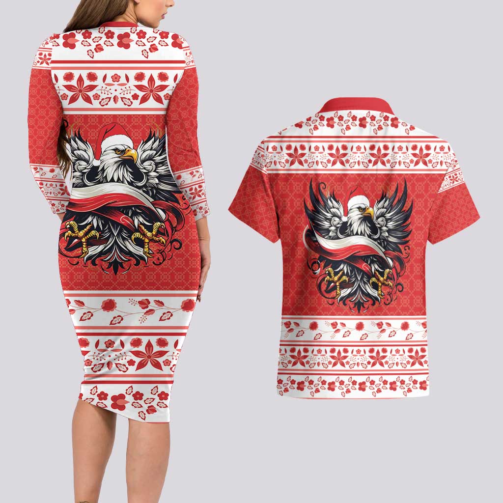 Poland Christmas Couples Matching Long Sleeve Bodycon Dress and Hawaiian Shirt Polish Eagle with Flag Style - Wonder Print Shop