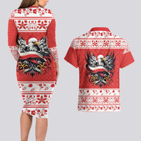 Poland Christmas Couples Matching Long Sleeve Bodycon Dress and Hawaiian Shirt Polish Eagle with Flag Style - Wonder Print Shop