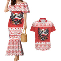 Poland Christmas Couples Matching Mermaid Dress and Hawaiian Shirt Polish Eagle with Flag Style - Wonder Print Shop