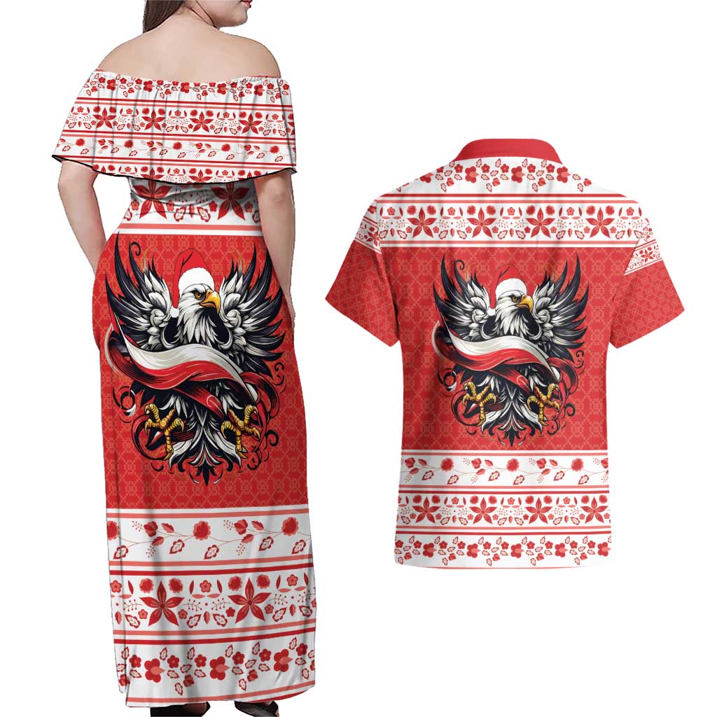 Poland Christmas Couples Matching Off Shoulder Maxi Dress and Hawaiian Shirt Polish Eagle with Flag Style - Wonder Print Shop