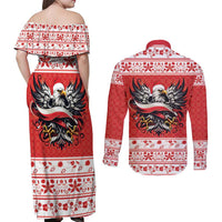 Poland Christmas Couples Matching Off Shoulder Maxi Dress and Long Sleeve Button Shirt Polish Eagle with Flag Style - Wonder Print Shop