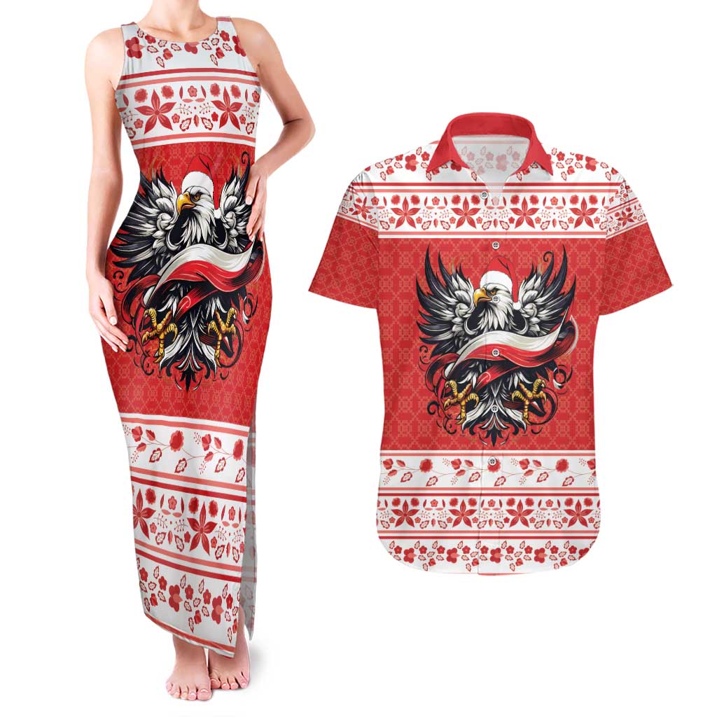 Poland Christmas Couples Matching Tank Maxi Dress and Hawaiian Shirt Polish Eagle with Flag Style - Wonder Print Shop