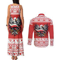 Poland Christmas Couples Matching Tank Maxi Dress and Long Sleeve Button Shirt Polish Eagle with Flag Style - Wonder Print Shop