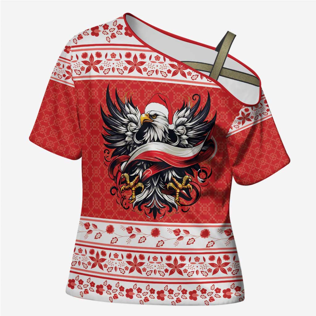Poland Christmas Cross Shoulder Shirt Polish Eagle with Flag Style - Wonder Print Shop