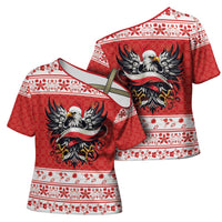Poland Christmas Cross Shoulder Shirt Polish Eagle with Flag Style - Wonder Print Shop