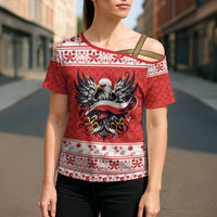 Poland Christmas Cross Shoulder Shirt Polish Eagle with Flag Style - Wonder Print Shop