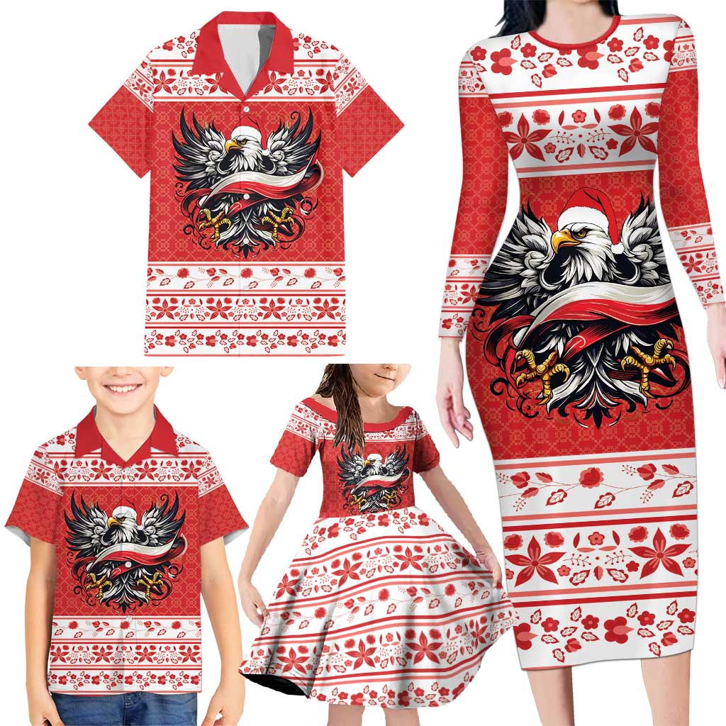 Poland Christmas Family Matching Long Sleeve Bodycon Dress and Hawaiian Shirt Polish Eagle with Flag Style - Wonder Print Shop