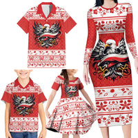 Poland Christmas Family Matching Long Sleeve Bodycon Dress and Hawaiian Shirt Polish Eagle with Flag Style - Wonder Print Shop