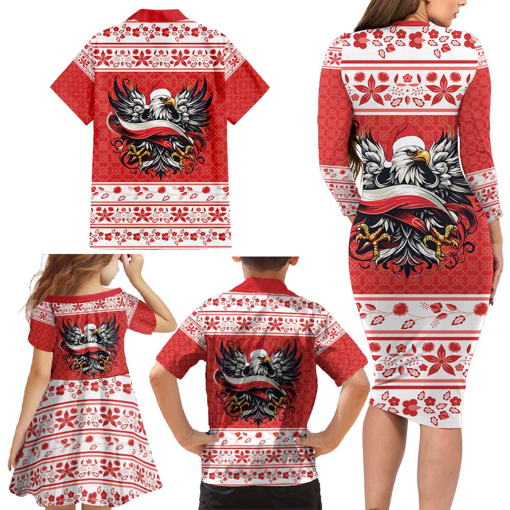 Poland Christmas Family Matching Long Sleeve Bodycon Dress and Hawaiian Shirt Polish Eagle with Flag Style - Wonder Print Shop