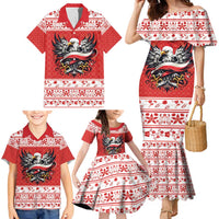 Poland Christmas Family Matching Mermaid Dress and Hawaiian Shirt Polish Eagle with Flag Style - Wonder Print Shop