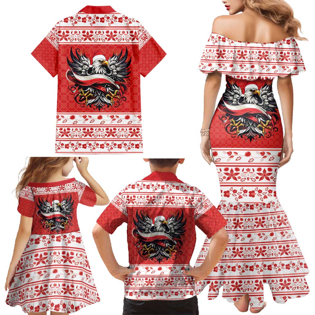 Poland Christmas Family Matching Mermaid Dress and Hawaiian Shirt Polish Eagle with Flag Style - Wonder Print Shop