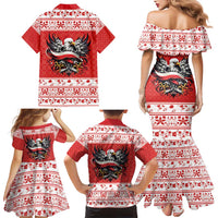 Poland Christmas Family Matching Mermaid Dress and Hawaiian Shirt Polish Eagle with Flag Style - Wonder Print Shop