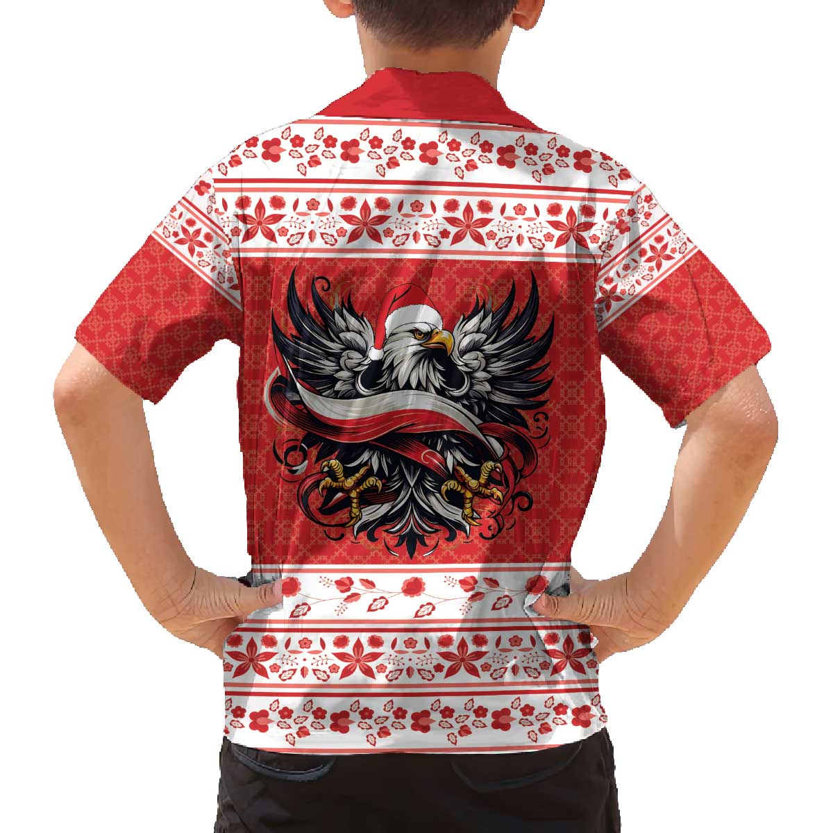 Poland Christmas Family Matching Off The Shoulder Long Sleeve Dress and Hawaiian Shirt Polish Eagle with Flag Style - Wonder Print Shop