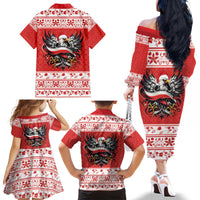 Poland Christmas Family Matching Off The Shoulder Long Sleeve Dress and Hawaiian Shirt Polish Eagle with Flag Style - Wonder Print Shop