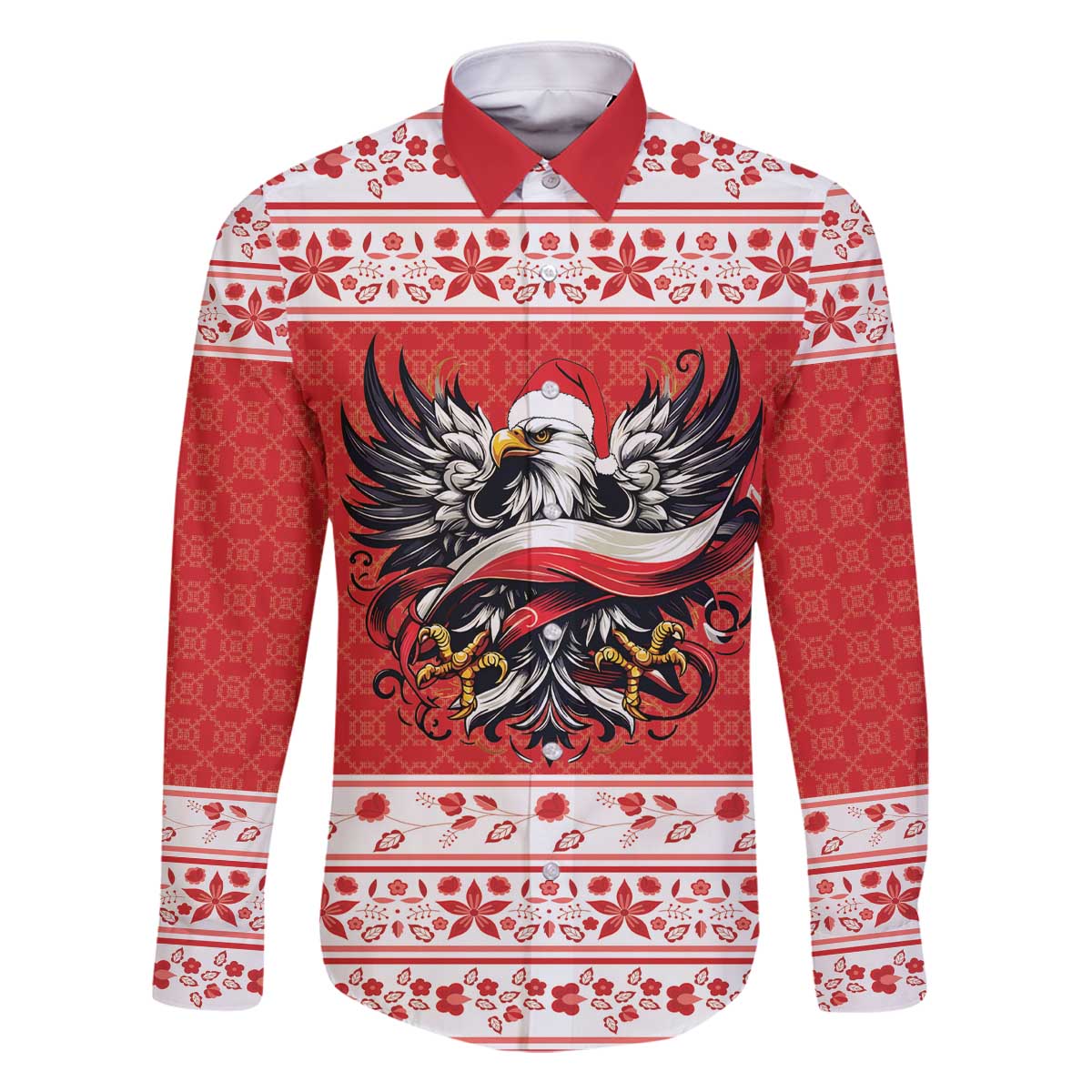 Poland Christmas Family Matching Off The Shoulder Long Sleeve Dress and Hawaiian Shirt Polish Eagle with Flag Style - Wonder Print Shop