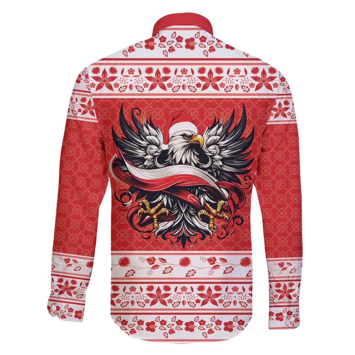 Poland Christmas Family Matching Off The Shoulder Long Sleeve Dress and Hawaiian Shirt Polish Eagle with Flag Style - Wonder Print Shop