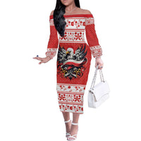 Poland Christmas Family Matching Off The Shoulder Long Sleeve Dress and Hawaiian Shirt Polish Eagle with Flag Style - Wonder Print Shop