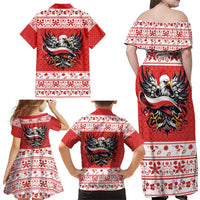Poland Christmas Family Matching Off Shoulder Maxi Dress and Hawaiian Shirt Polish Eagle with Flag Style - Wonder Print Shop
