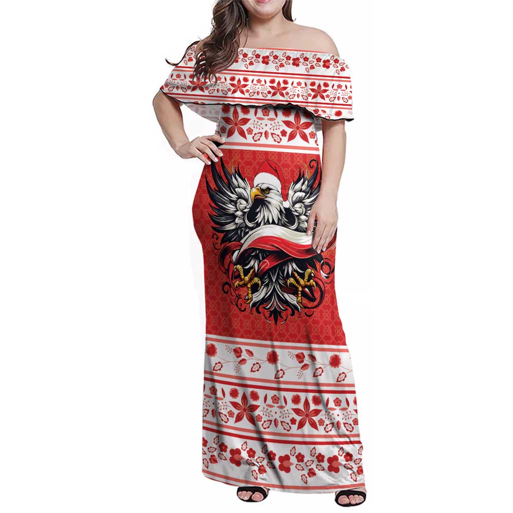 Poland Christmas Family Matching Off Shoulder Maxi Dress and Hawaiian Shirt Polish Eagle with Flag Style - Wonder Print Shop