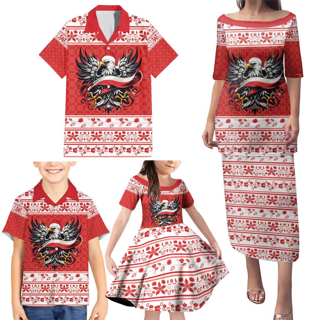Poland Christmas Family Matching Puletasi and Hawaiian Shirt Polish Eagle with Flag Style - Wonder Print Shop