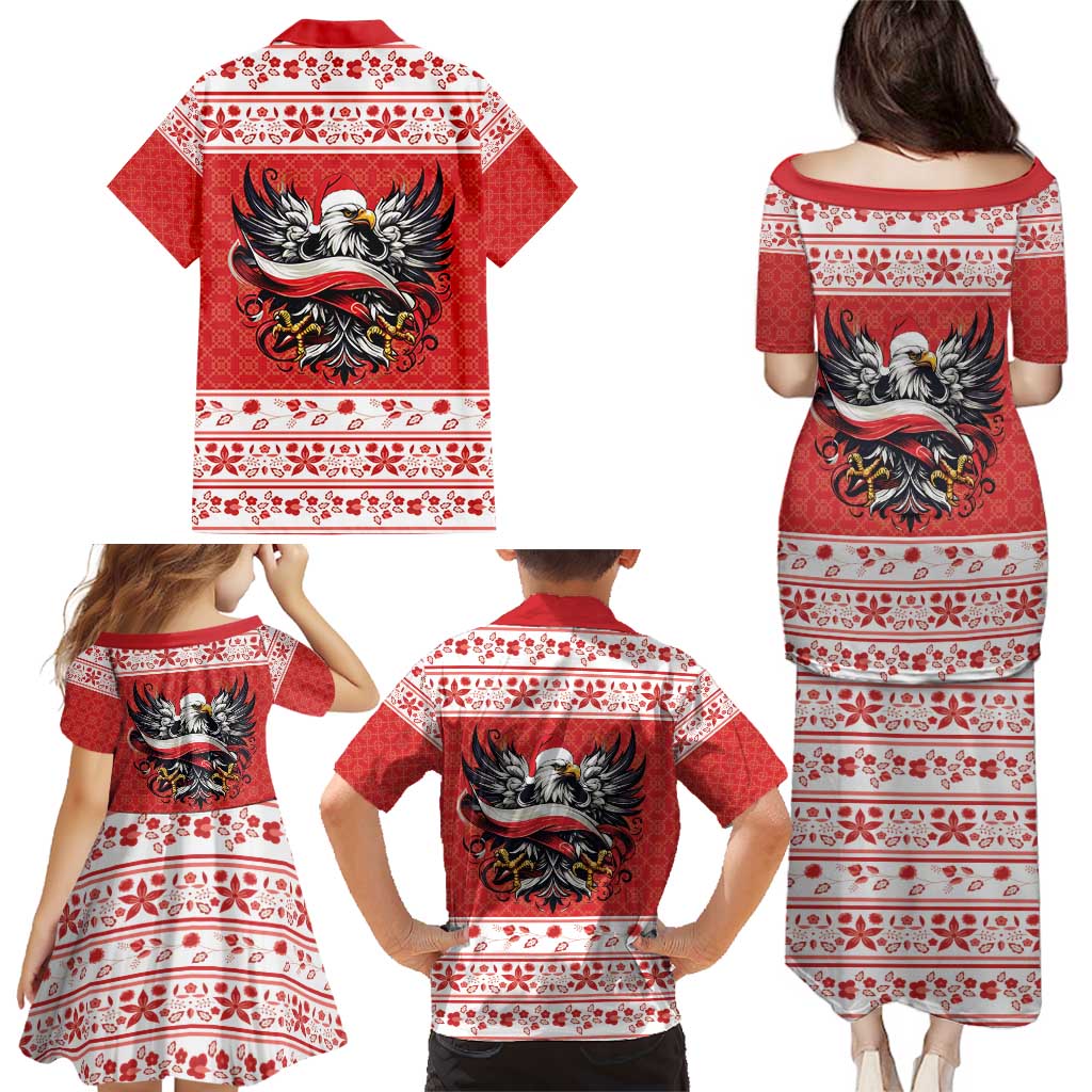 Poland Christmas Family Matching Puletasi and Hawaiian Shirt Polish Eagle with Flag Style - Wonder Print Shop