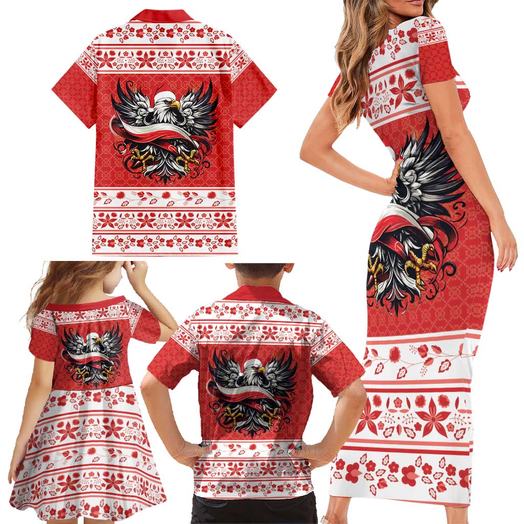 Poland Christmas Family Matching Short Sleeve Bodycon Dress and Hawaiian Shirt Polish Eagle with Flag Style - Wonder Print Shop