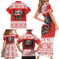 Poland Christmas Family Matching Short Sleeve Bodycon Dress and Hawaiian Shirt Polish Eagle with Flag Style - Wonder Print Shop