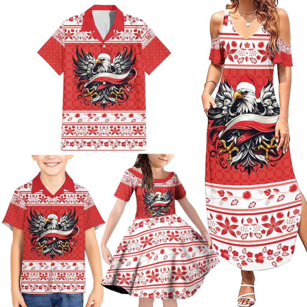 Poland Christmas Family Matching Summer Maxi Dress and Hawaiian Shirt Polish Eagle with Flag Style - Wonder Print Shop