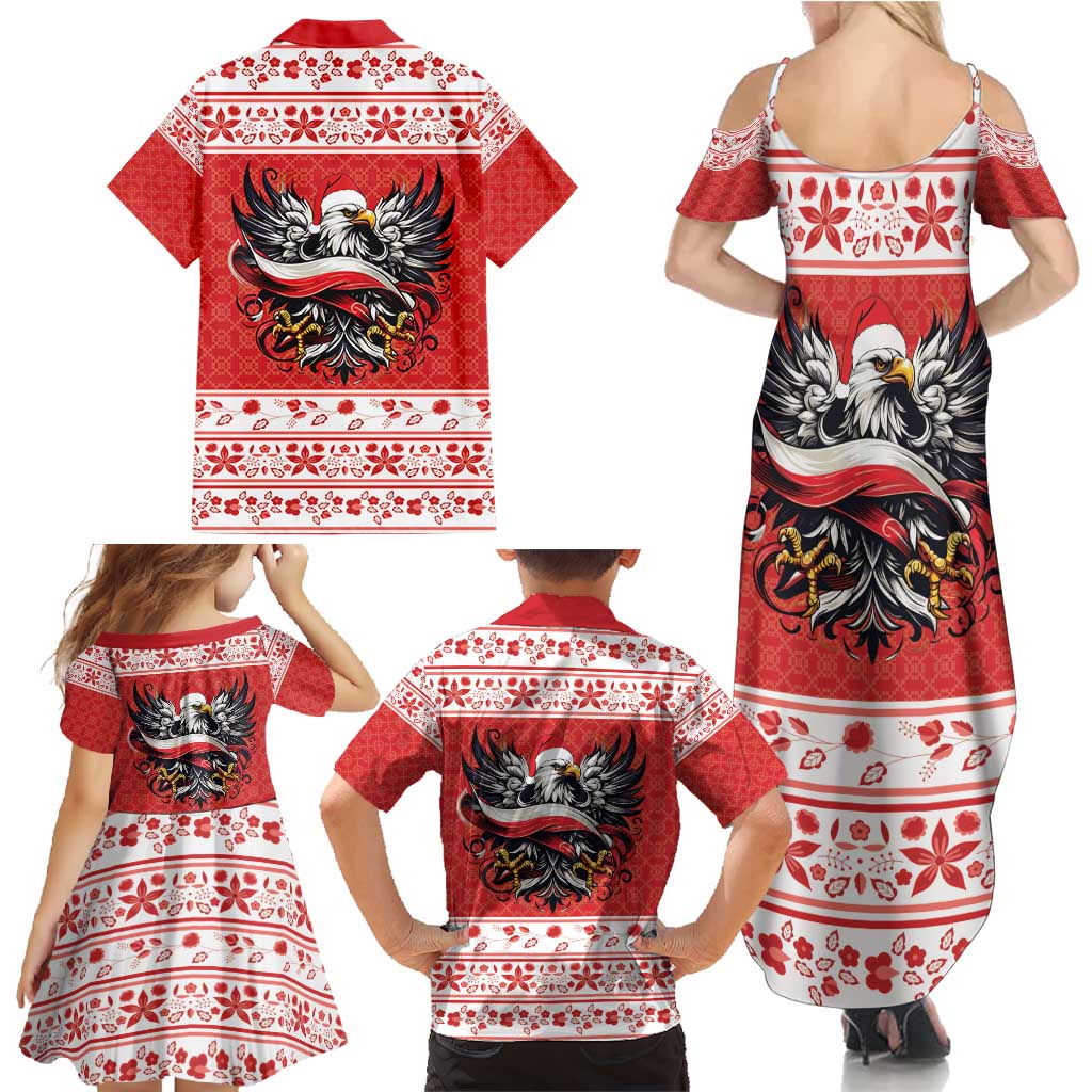 Poland Christmas Family Matching Summer Maxi Dress and Hawaiian Shirt Polish Eagle with Flag Style - Wonder Print Shop