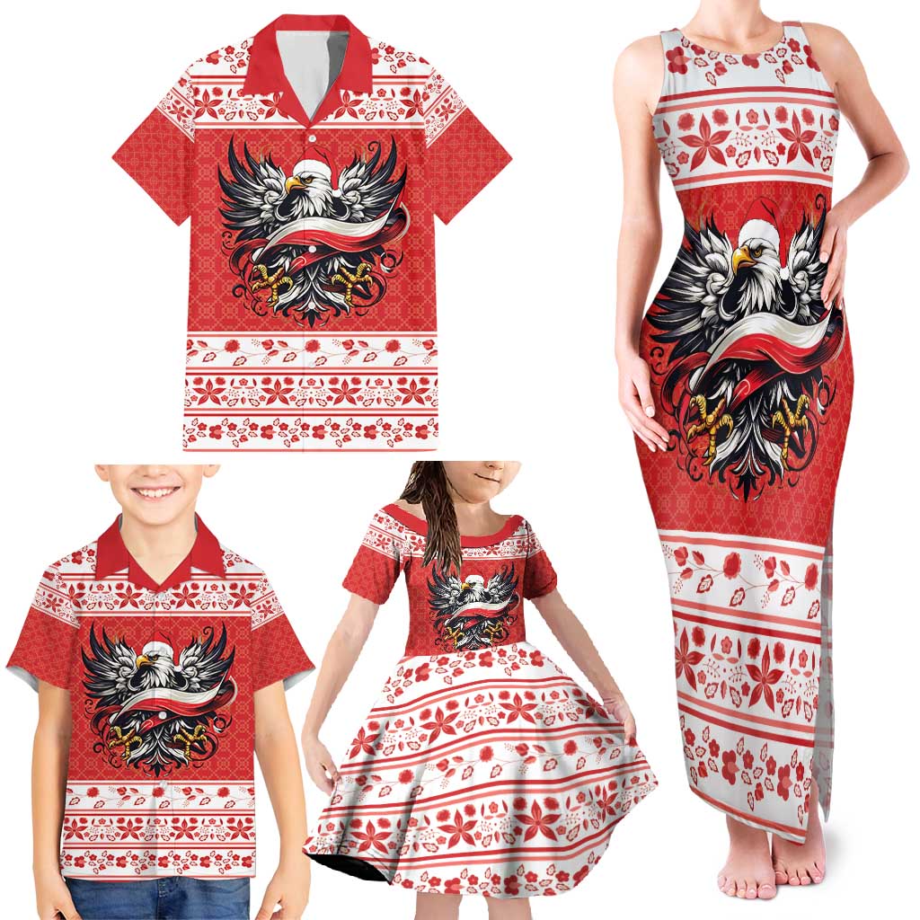 Poland Christmas Family Matching Tank Maxi Dress and Hawaiian Shirt Polish Eagle with Flag Style - Wonder Print Shop
