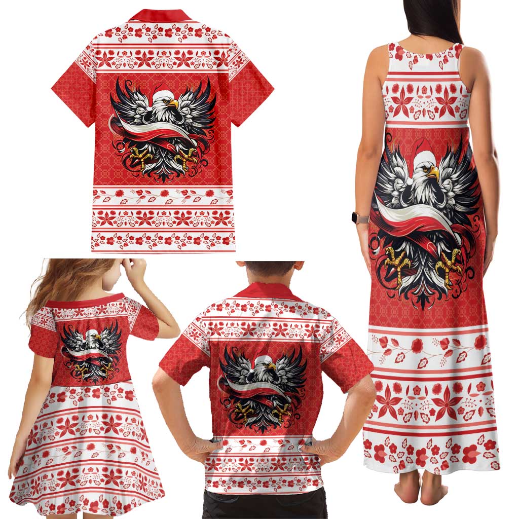 Poland Christmas Family Matching Tank Maxi Dress and Hawaiian Shirt Polish Eagle with Flag Style - Wonder Print Shop