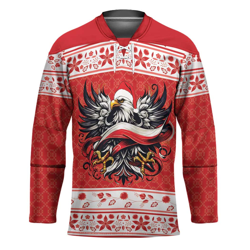 Poland Christmas Hockey Jersey Polish Eagle with Flag Style - Wonder Print Shop