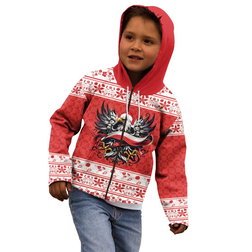 Poland Christmas Kid Hoodie Polish Eagle with Flag Style - Wonder Print Shop