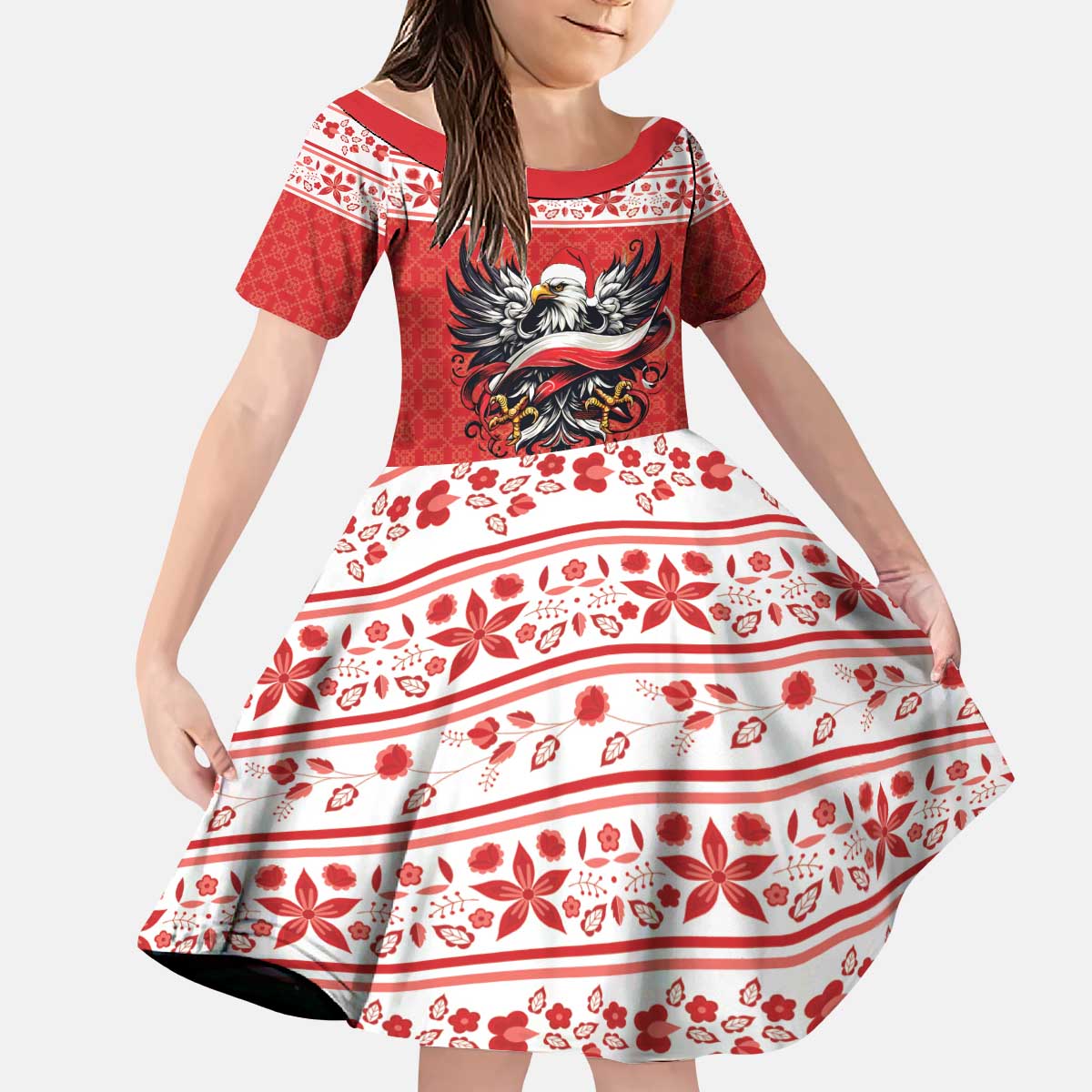 Poland Christmas Kid Short Sleeve Dress Polish Eagle with Flag Style - Wonder Print Shop