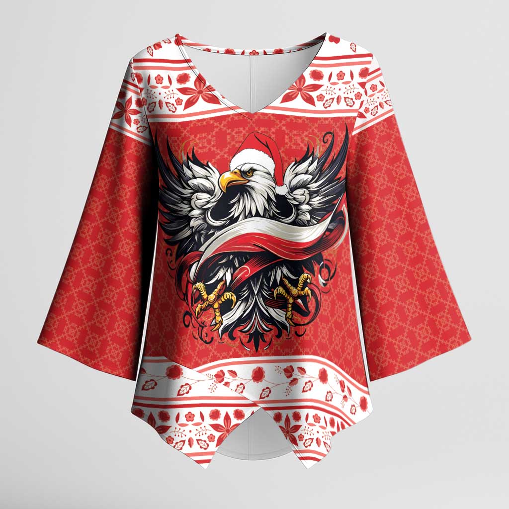 Poland Christmas Kimono Sleeve Blouse Polish Eagle with Flag Style - Wonder Print Shop