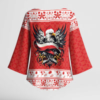 Poland Christmas Kimono Sleeve Blouse Polish Eagle with Flag Style - Wonder Print Shop