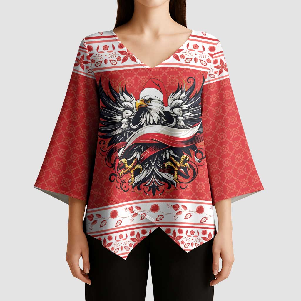 Poland Christmas Kimono Sleeve Blouse Polish Eagle with Flag Style - Wonder Print Shop