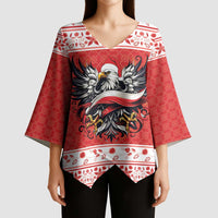 Poland Christmas Kimono Sleeve Blouse Polish Eagle with Flag Style - Wonder Print Shop