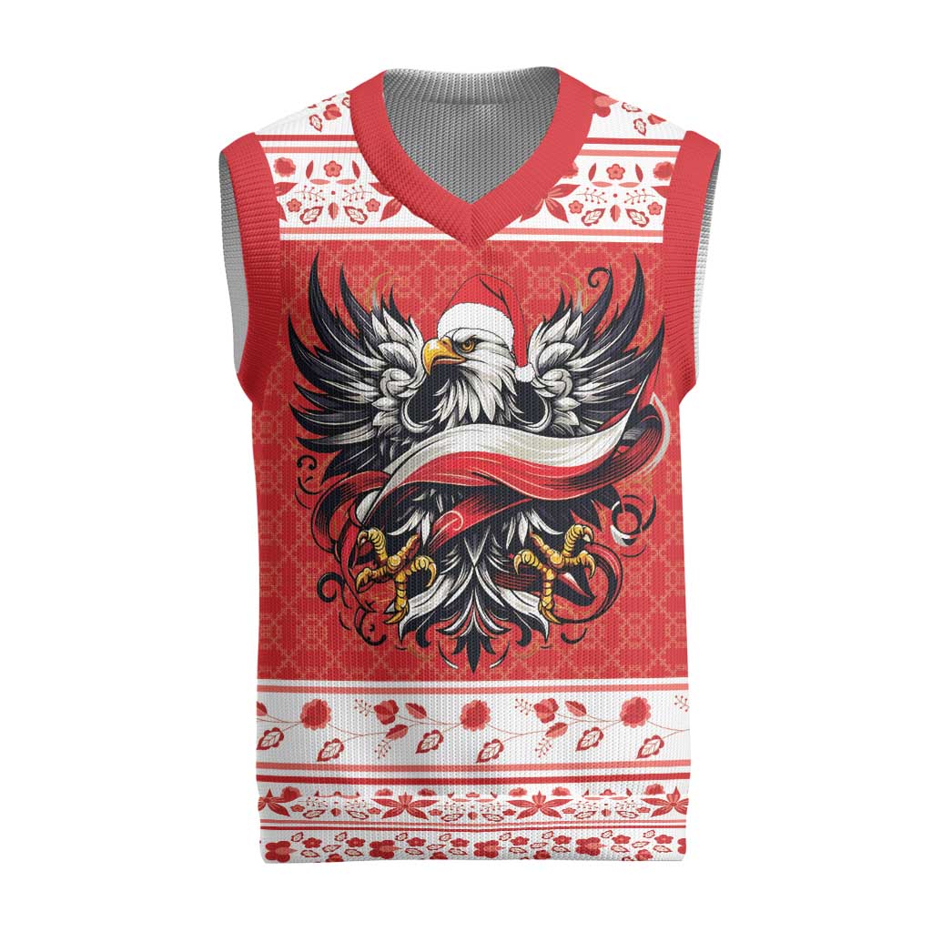 Poland Christmas Knitted V-Neck Vest Polish Eagle with Flag Style - Wonder Print Shop