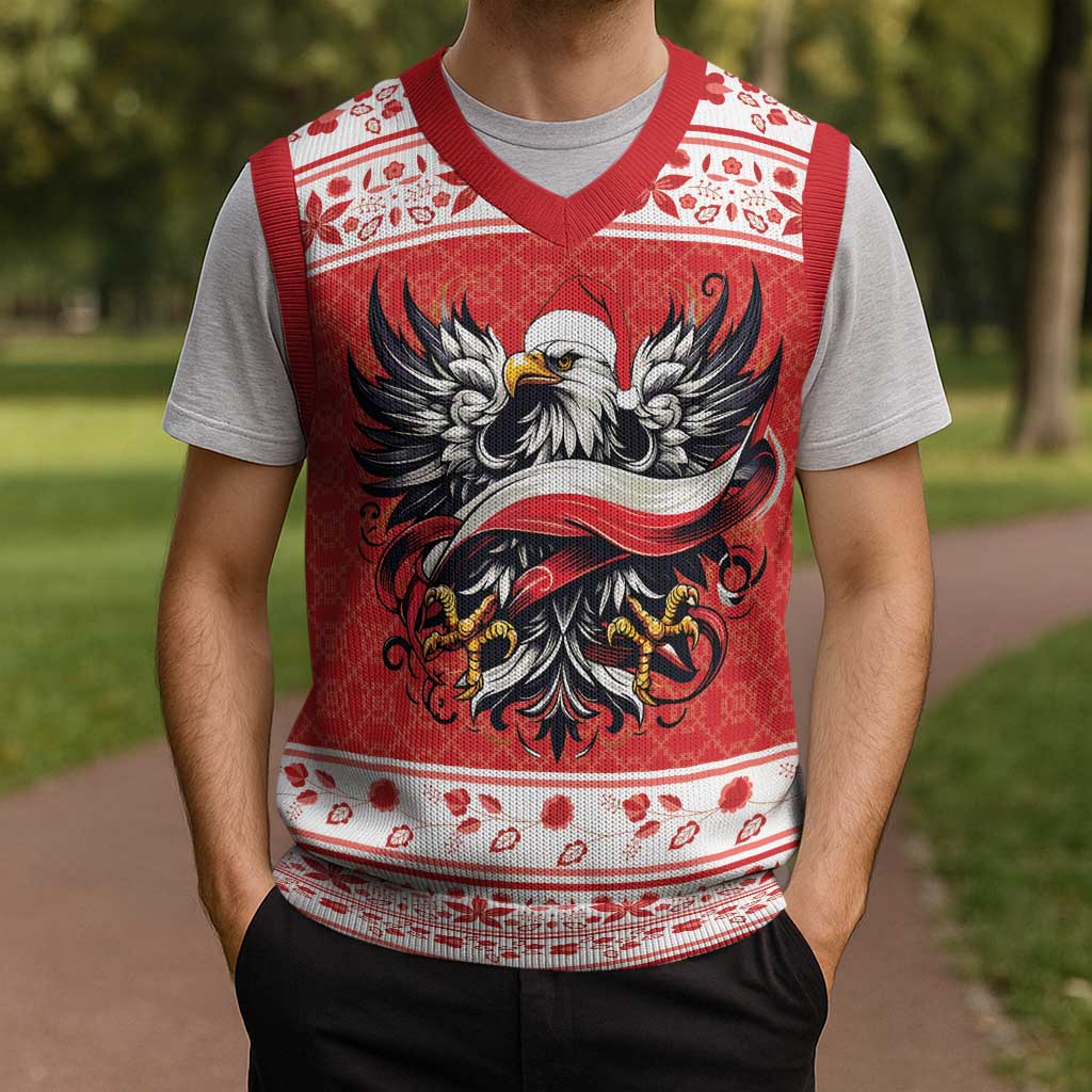 Poland Christmas Knitted V-Neck Vest Polish Eagle with Flag Style - Wonder Print Shop
