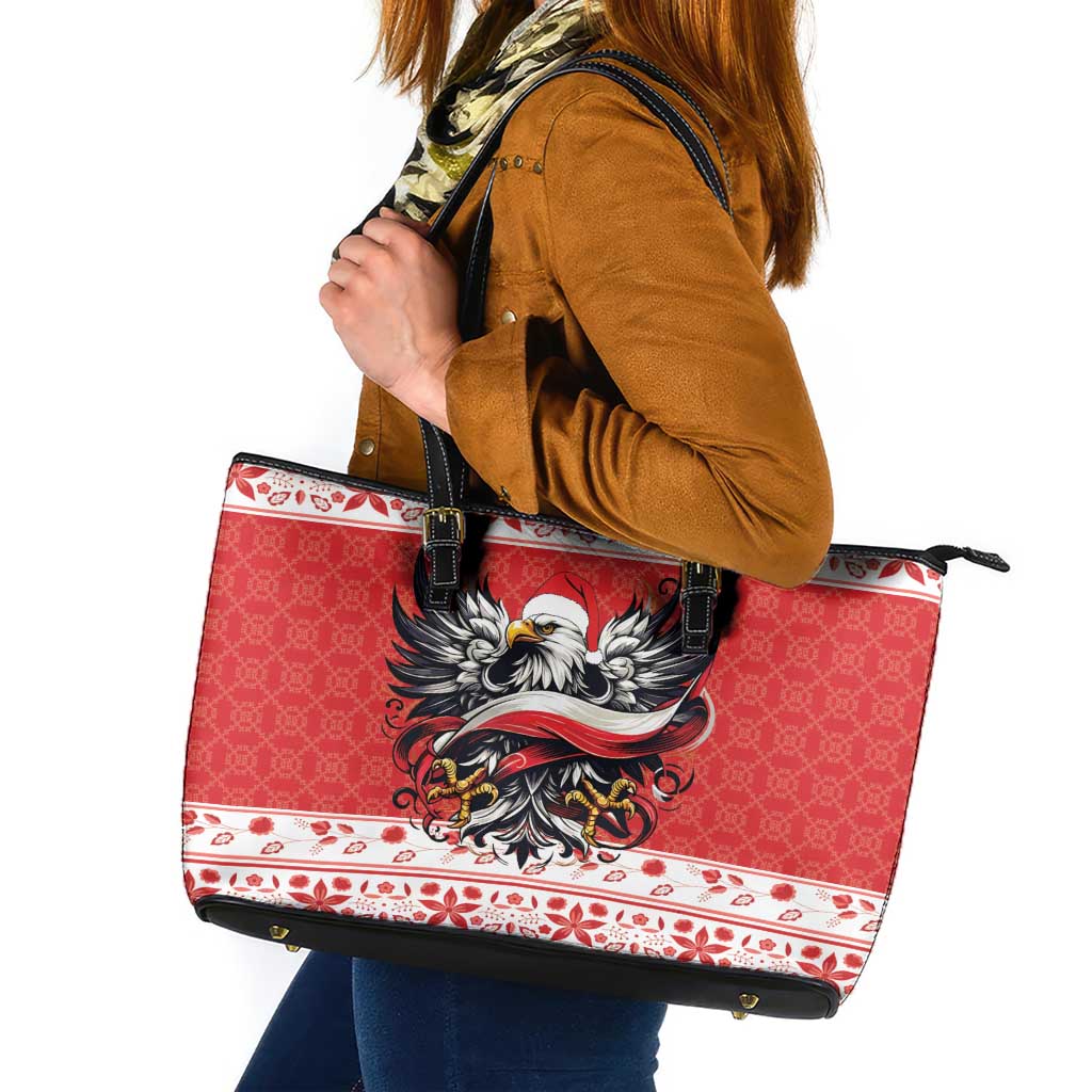 Poland Christmas Leather Tote Bag Polish Eagle with Flag Style - Wonder Print Shop