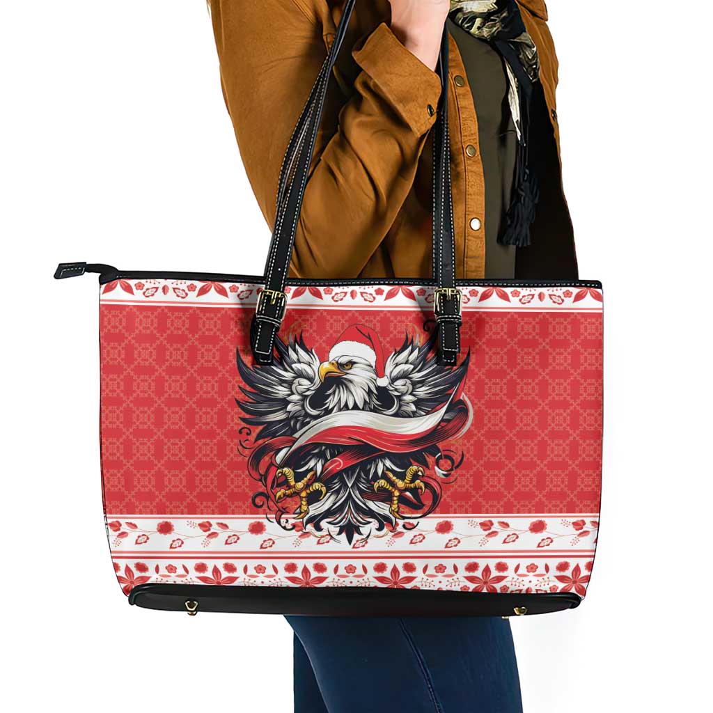 Poland Christmas Leather Tote Bag Polish Eagle with Flag Style - Wonder Print Shop