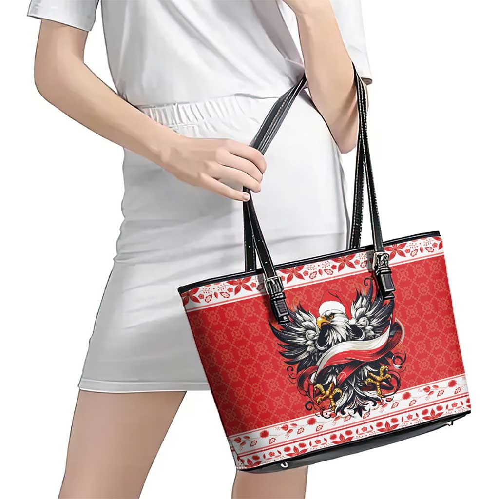 Poland Christmas Leather Tote Bag Polish Eagle with Flag Style - Wonder Print Shop