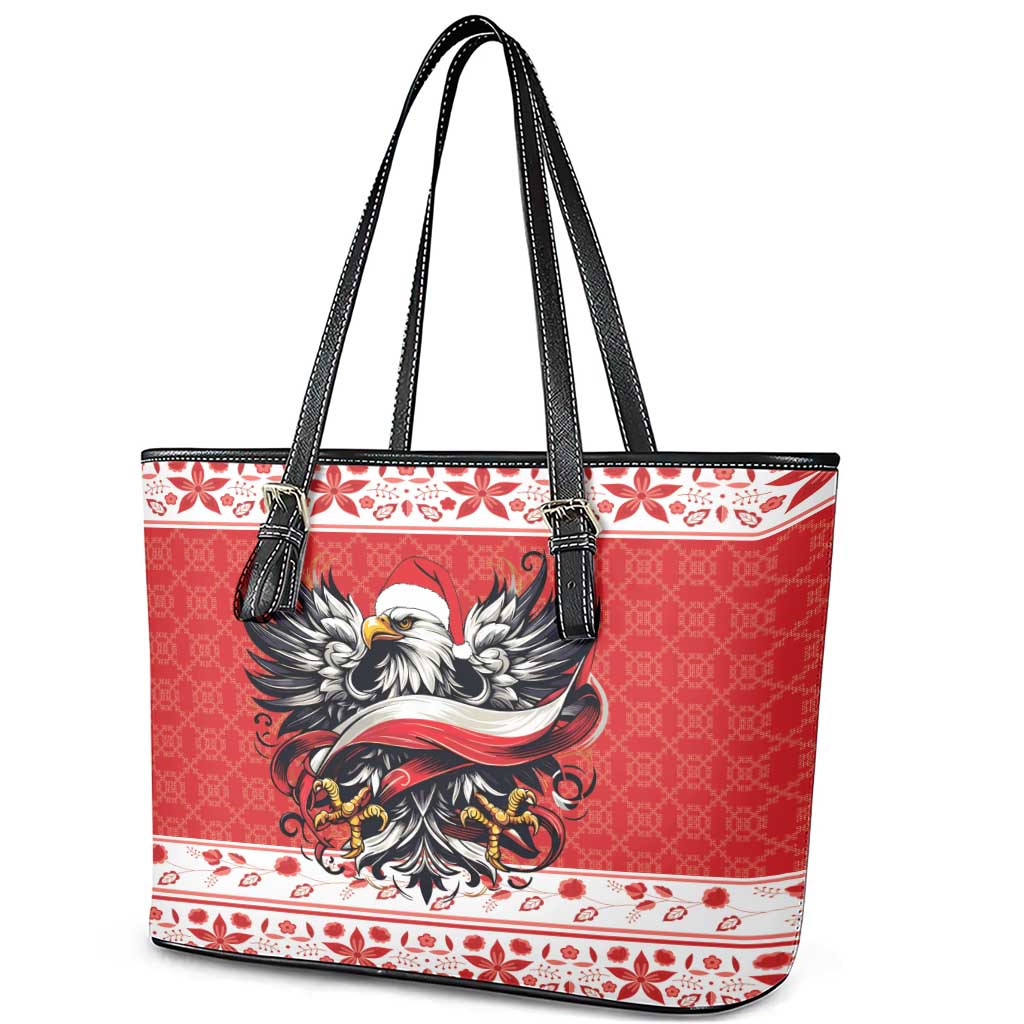 Poland Christmas Leather Tote Bag Polish Eagle with Flag Style - Wonder Print Shop