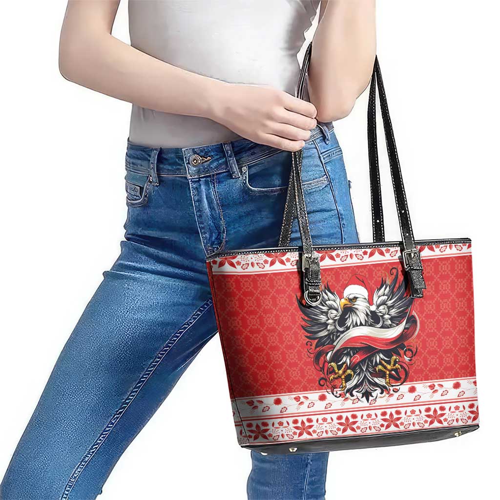 Poland Christmas Leather Tote Bag Polish Eagle with Flag Style - Wonder Print Shop