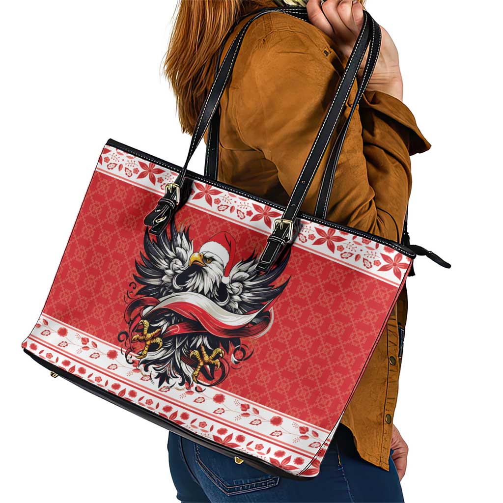 Poland Christmas Leather Tote Bag Polish Eagle with Flag Style - Wonder Print Shop