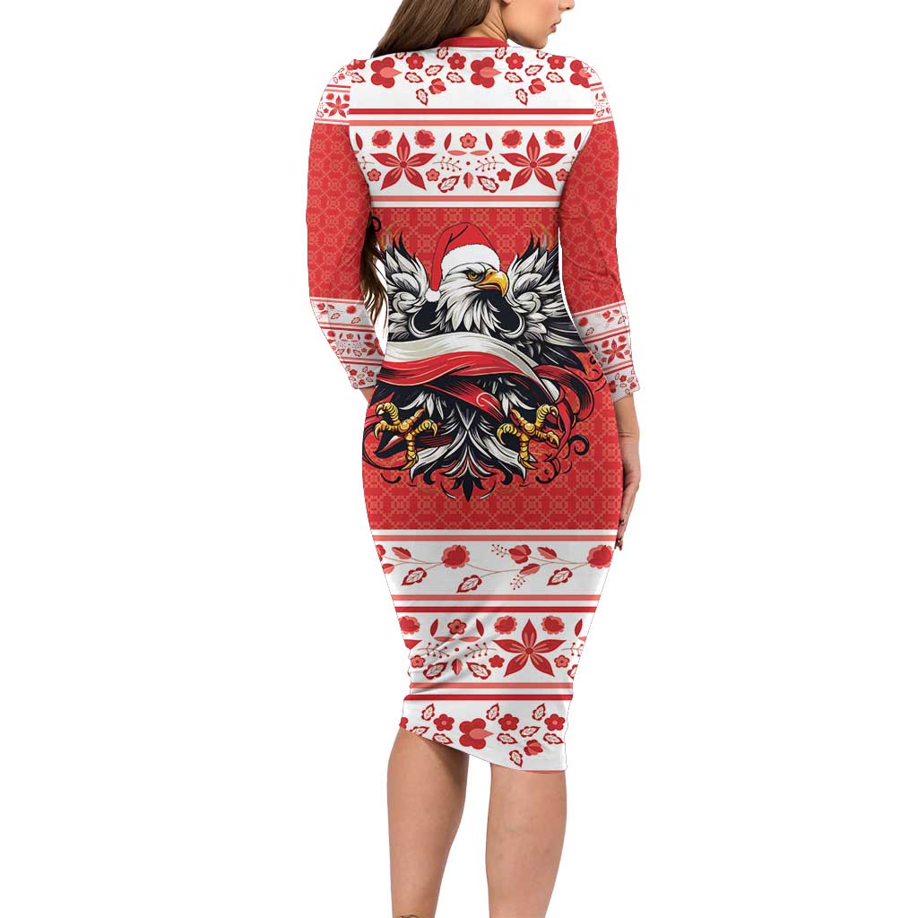 Poland Christmas Long Sleeve Bodycon Dress Polish Eagle with Flag Style - Wonder Print Shop