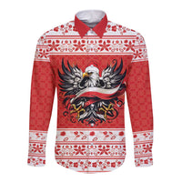 Poland Christmas Long Sleeve Button Shirt Polish Eagle with Flag Style - Wonder Print Shop