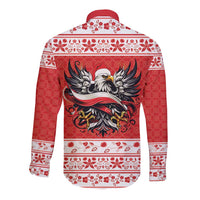 Poland Christmas Long Sleeve Button Shirt Polish Eagle with Flag Style - Wonder Print Shop