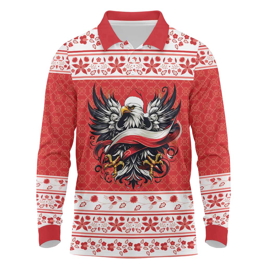 Poland Christmas Long Sleeve Polo Shirt Polish Eagle with Flag Style - Wonder Print Shop